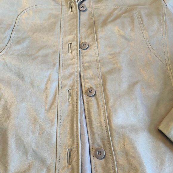 Maxima Wilsons Women's Very Light Pastel Pink Button Up Leather Jacket Large - Picture 11 of 11